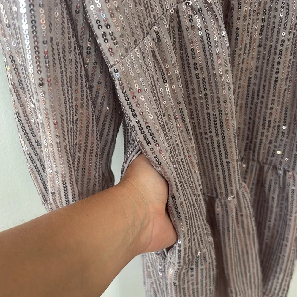 The Bettina Tiered Shirt Dress by Maeve: Mini Sequin Edition - Picture 7 of 7